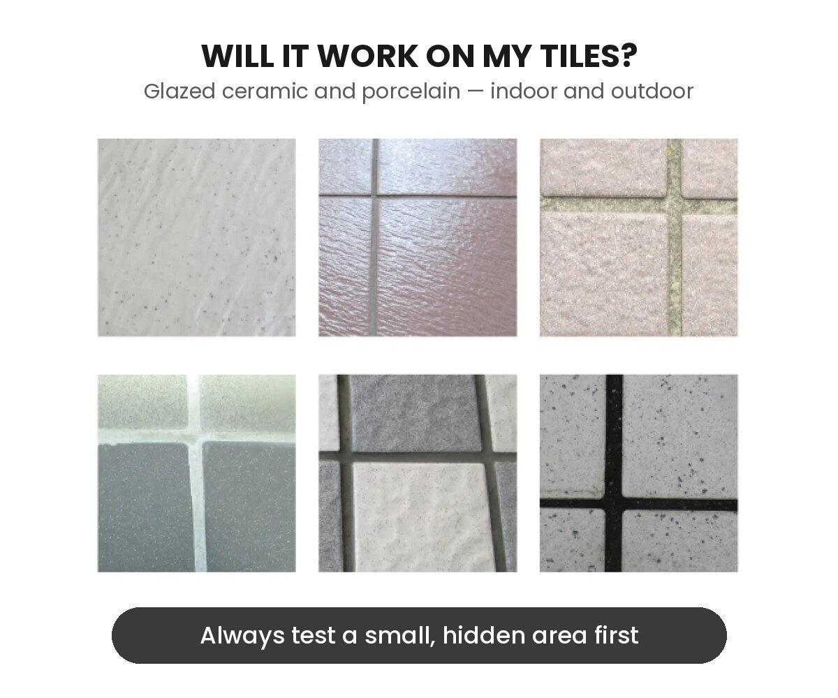 Examples of glazed ceramic and porcelain tiles the gel works on